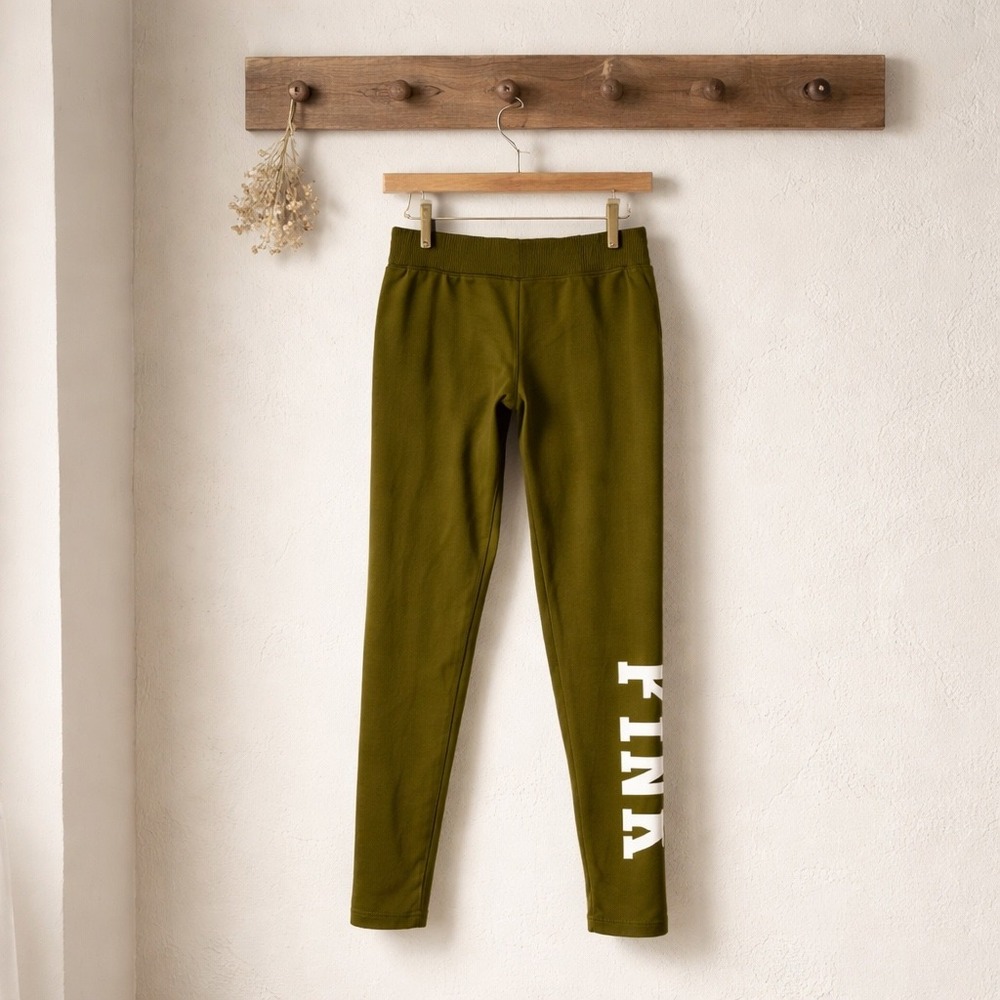 Victoria's Secret PINK Active Leggings Women Medium Olive Green Excellent Logo - Picture 1 of 7
